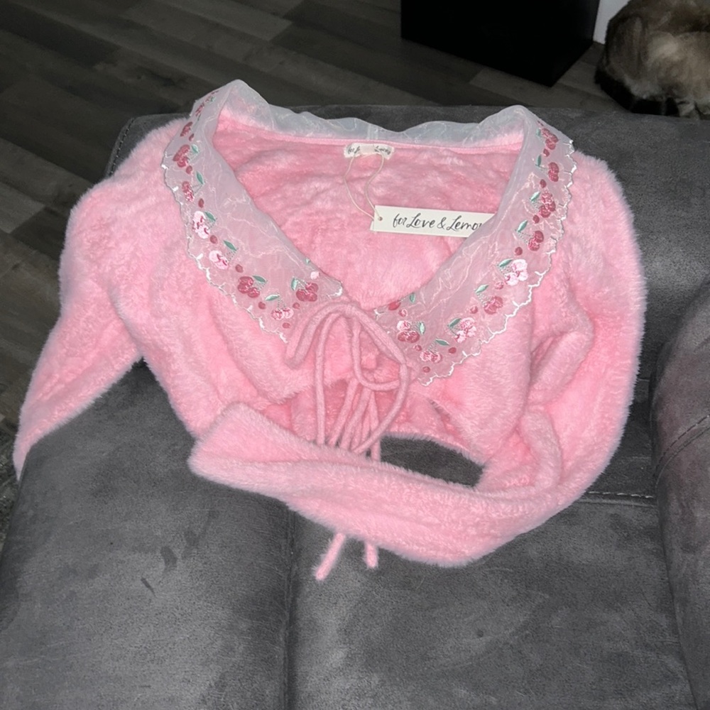 NWT. For Love and Lemons Cherries Crop Sweater. Size Small. - Picture 1 of 3